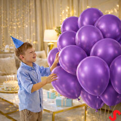 Metalik Parlak Balon, 30 cm x 10 Adet - Mor