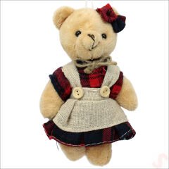 Pelüş Kıyafetli Ayıcık Anahtarlık, 13 x 8,5 cm - Kız Model