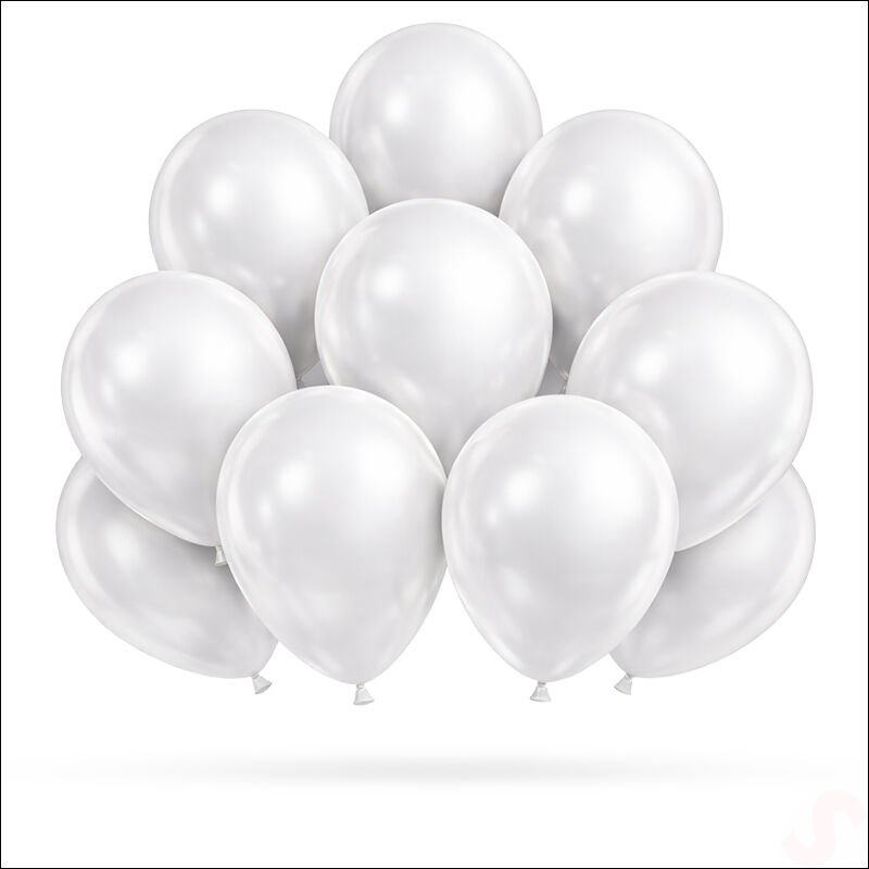 Metalik Parlak Balon, 30 cm x 10 Adet - Beyaz
