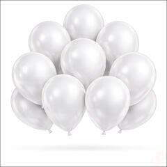 Metalik Parlak Balon, 30 cm x 10 Adet - Beyaz