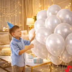 Metalik Parlak Balon, 30 cm x 10 Adet - Beyaz