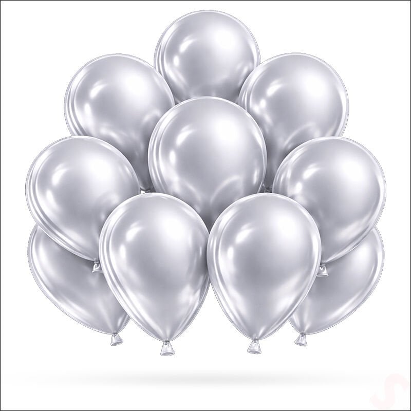 Metalik Parlak Balon, 30 cm x 10 Adet - Gümüş