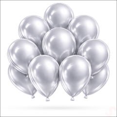 Metalik Parlak Balon, 30 cm x 10 Adet - Gümüş
