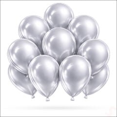 Metalik Parlak Balon, 30 cm x 10 Adet - Gümüş
