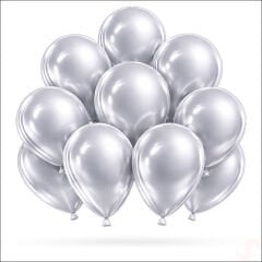 Metalik Parlak Balon, 30 cm x 10 Adet - Gümüş