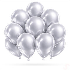 Metalik Parlak Balon, 30 cm x 10 Adet - Gümüş