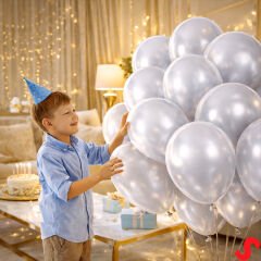Metalik Parlak Balon, 30 cm x 10 Adet - Gümüş