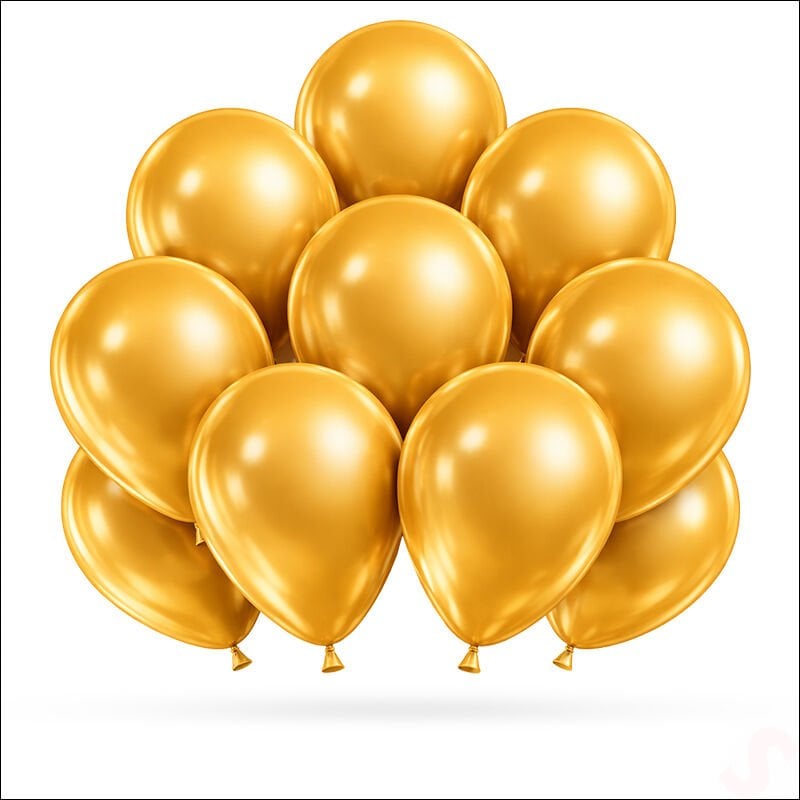 Metalik Parlak Balon, 30 cm x 10 Adet - Altın