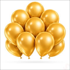 Metalik Parlak Balon, 30 cm x 10 Adet - Altın