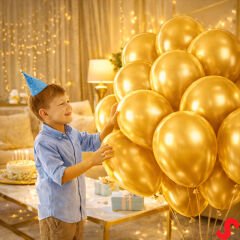 Metalik Parlak Balon, 30 cm x 10 Adet - Altın