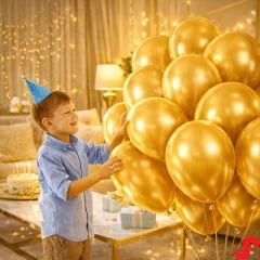 Metalik Parlak Balon, 30 cm x 10 Adet - Altın