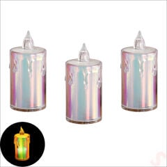 Erimiş MuM Görünümlü,Gökkuşağı Işıklı Pilli Led MuM, 8x3,6cmx3 Adet