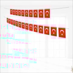 Ay Yıldız 20cm x 11cm İpli Kağıt Bayrak, 5mt - 40 Adet