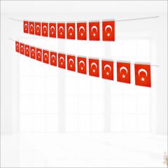 Ay Yıldız 20cm x 11cm İpli Kağıt Bayrak, 5mt - 40 Adet