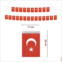 Ay Yıldız 20cm x 11cm İpli Kağıt Bayrak, 5mt - 40 Adet