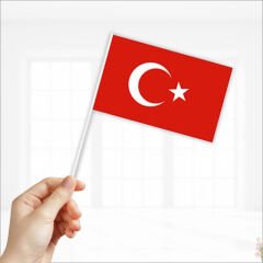 Türk Bayrağı Sopalı, 18cm x 12cm - 10 Adet