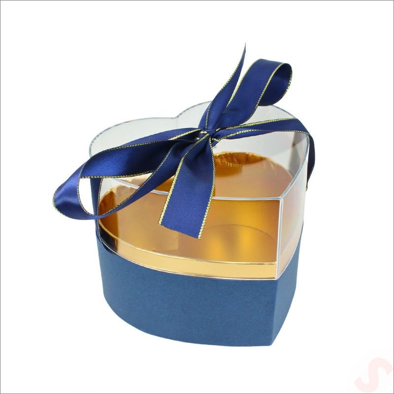 Pleksi Kapaklı Kalp Kutu, 15 x 15 x 12 cm - K. Mavi