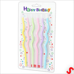 Makaron Renkli Spiral İnce Pasta Mumu 14 cm  - 6 Adet