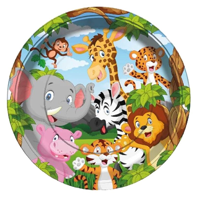 Safari Sevimli Hayvanlar, Karton Tabak - 23cm x 8 Adet