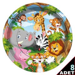 Safari Sevimli Hayvanlar, Karton Tabak - 23cm x 8 Adet