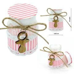 Çizgi Desenli Plastik Kavanoz, Pembe