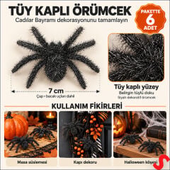 Halloween Tüylü Örümcek SüS, 7 cm - 6 Adet
