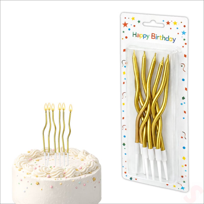 Altın Metalik Krom Renkli Spiral Pasta Mumu 14 cm - 6 Adet