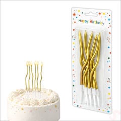 Altın Metalik Krom Renkli Spiral Pasta Mumu 14 cm - 6 Adet