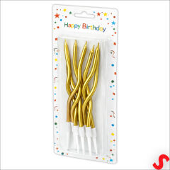 Altın Metalik Krom Renkli Spiral Pasta Mumu 14 cm - 6 Adet