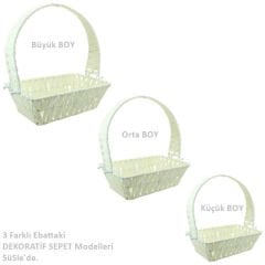 Saplı Dikdörtgen Sepet, 35 cm, Büyük Boy
