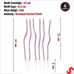 Pembe Metalik Krom Renkli Spiral Pasta Mumu 14 cm - 6 Adet