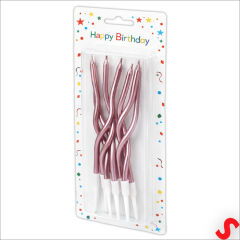 Pembe Metalik Krom Renkli Spiral Pasta Mumu 14 cm - 6 Adet