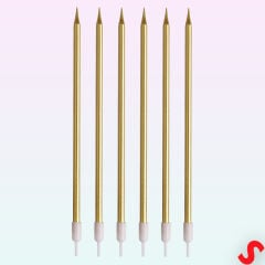 Metalik Altın İnce Uzun Pasta Mumu 19 cm - 6 Adet