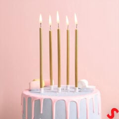 Metalik Altın İnce Uzun Pasta Mumu 19 cm - 6 Adet