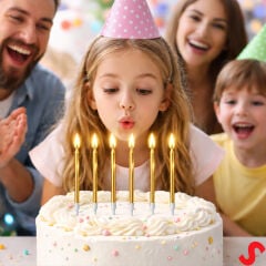 Metalik Altın İnce Uzun Pasta Mumu 19 cm - 6 Adet