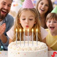 Metalik Gümüş İnce Uzun Pasta Mumu 19 cm - 6 Adet