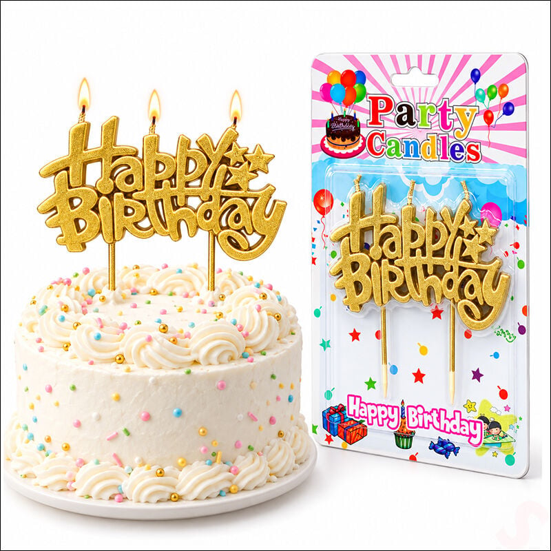 Happy Birthday Doğum Günü Pasta Mumu, 11 cm - Altın