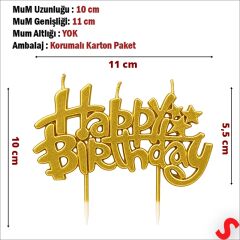 Happy Birthday Doğum Günü Pasta Mumu, 11 cm - Altın