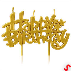 Happy Birthday Doğum Günü Pasta Mumu, 11 cm - Altın