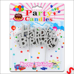 Happy Birthday Doğum Günü Pasta Mumu, 11 cm - Gümüş