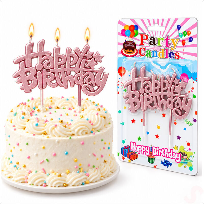 Happy Birthday Doğum Günü Pasta Mumu, 11 cm - Pembe