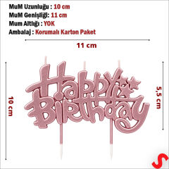 Happy Birthday Doğum Günü Pasta Mumu, 11 cm - Pembe