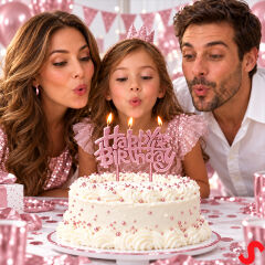 Happy Birthday Doğum Günü Pasta Mumu, 11 cm - Pembe