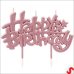 Happy Birthday Doğum Günü Pasta Mumu, 11 cm - Pembe