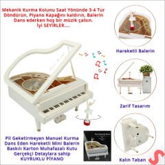 Dans Eden Balerinli Piyano Müzik Kutusu, 16cm x 15cm x 10cm