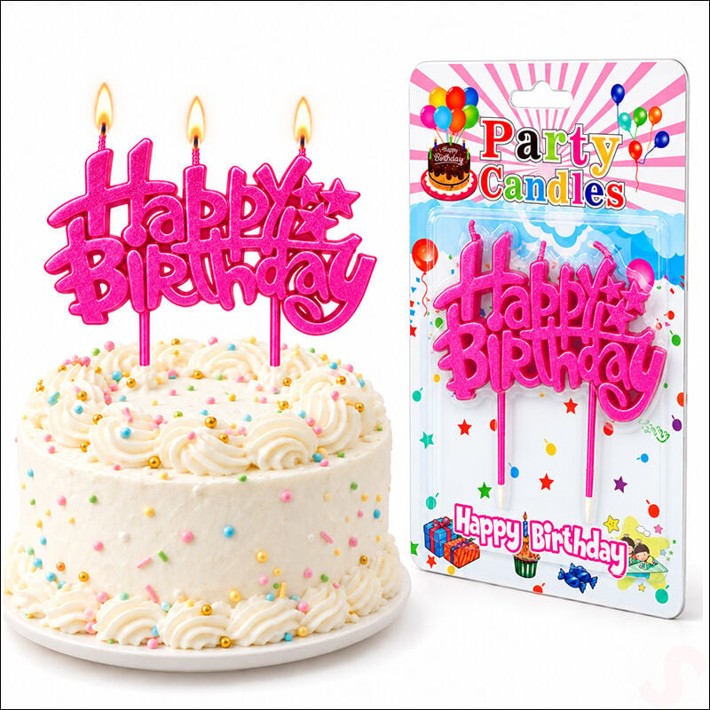 Happy Birthday Doğum Günü Pasta Mumu, 11 cm - Fuşya