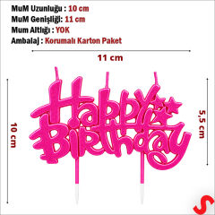 Happy Birthday Doğum Günü Pasta Mumu, 11 cm - Fuşya