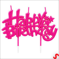 Happy Birthday Doğum Günü Pasta Mumu, 11 cm - Fuşya