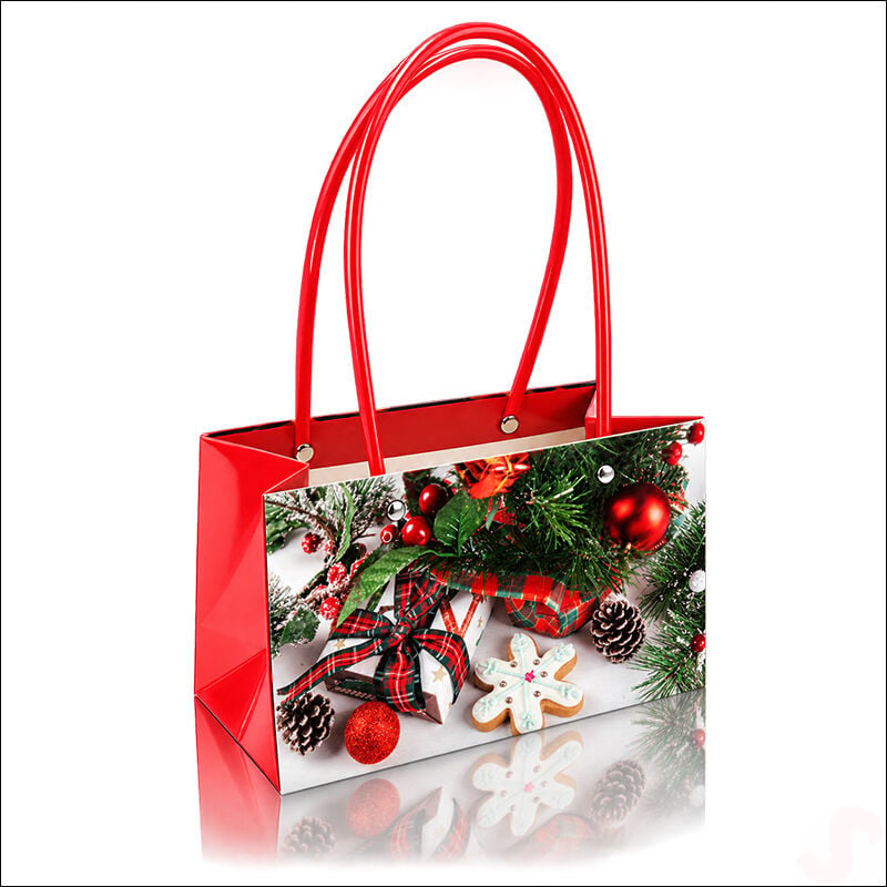 Yılbaşı Kozalak Baskılı Karton Hediye Çantası 22×14×11 cm