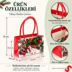 Yılbaşı Kozalak Baskılı Karton Hediye Çantası 22×14×11 cm